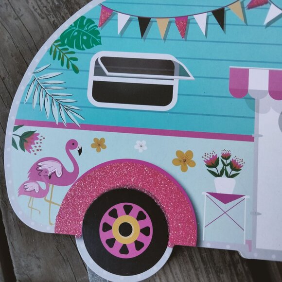 Summer Camper Wall Decor Sign Flamingo Surfboard Retro Boho Tropical Beachy Tiki - Picture 2 of 5